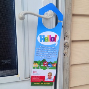 Real Estate Agent Door Hangers "Hello!" with diecut for business card insertion - FoldersandEnvelopes.com